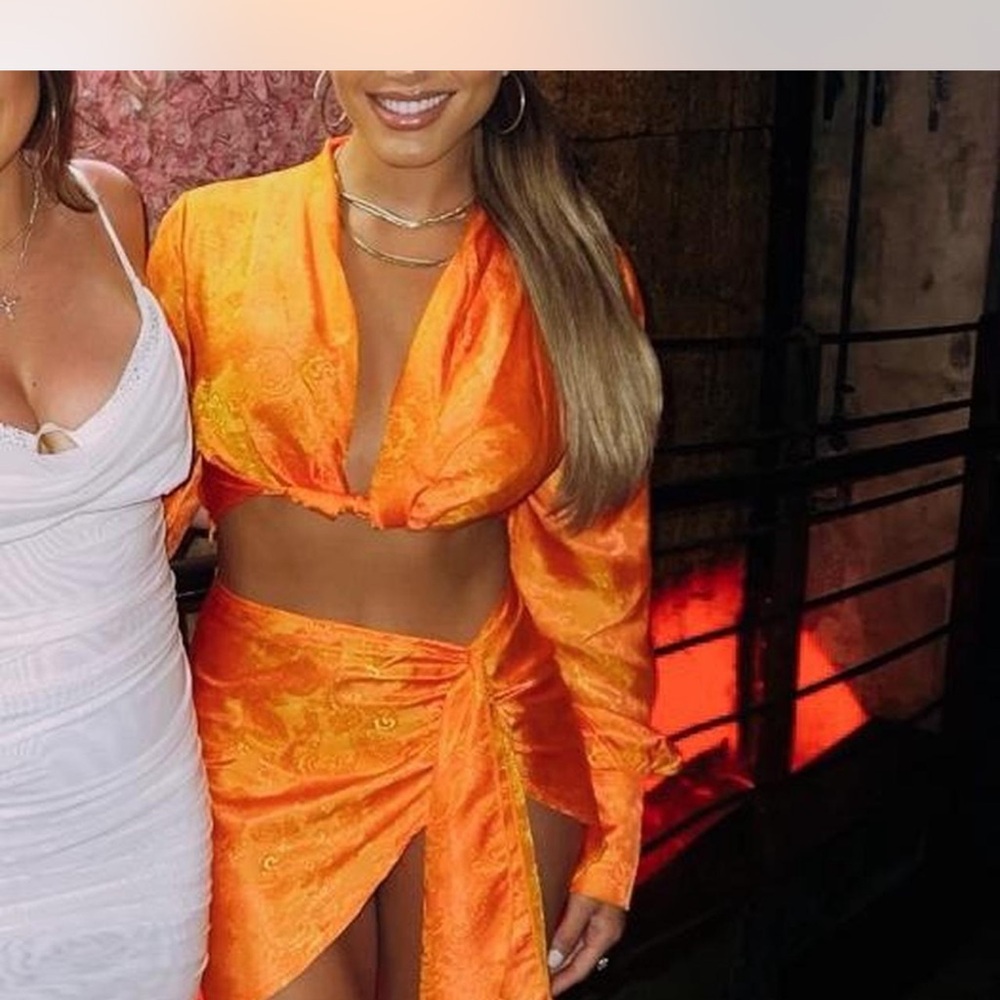 Vibrant Orange Wrap Skirt and Crop Top Set